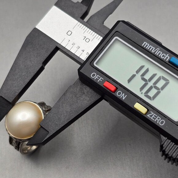 Sterling Silver Cultivated Mabe 14.8mm Pearl Ring Size 9.5 Textured Fidget 11g - Picture 10 of 11